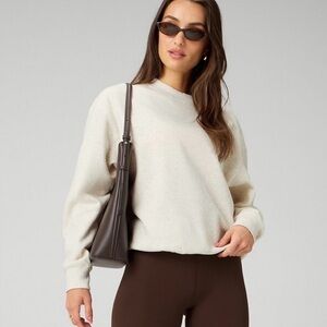 Fabletics Cozy Fleece Crew Neck Sweatshirt Bone Heather S